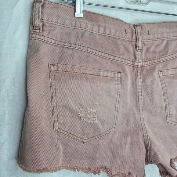 Free People Dusty Pink Distressed Exposed Button Fly Denim Shorts Size 31 - Picture 7 of 9